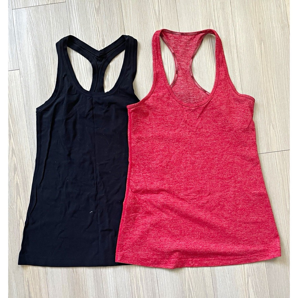 lululemon athletica Black/Red Cool Racerback Tank Top Bundle Womens Sz 6 Gym